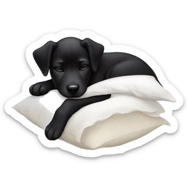 Black puppy sleeping on white pillow  sticker