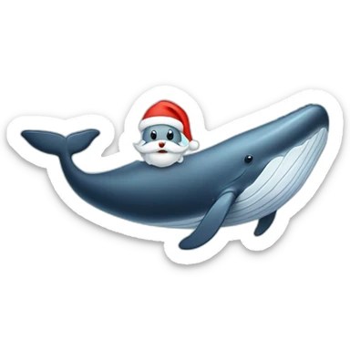 Humpback whale wearing a Santa hat with a white Santa beard sticker