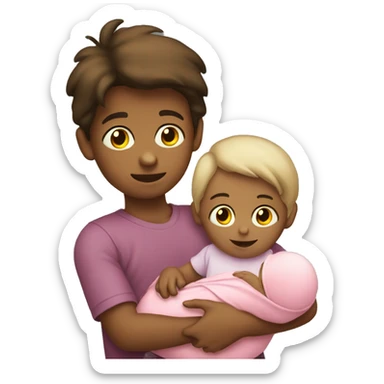 A little boy holding a baby girl child   sticker