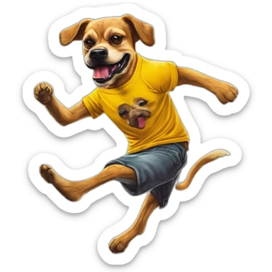 Kick flipping dog in yellow tshirt sticker