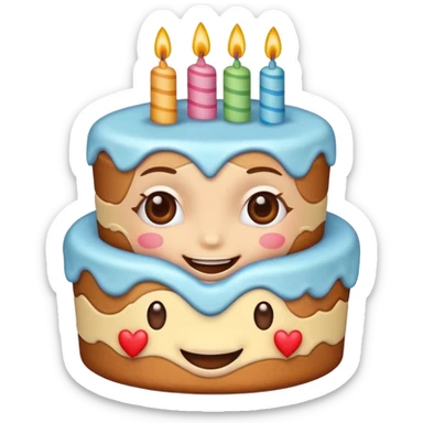 smiling face with heart eyes and birthday cake sticker