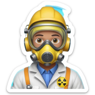 nuclear scientist portrait, head and shoulders only, wearing hazmat mask, lab suit collar, glowing radiation aura, intense eyes, 3D cartoon, mobile game icon style, clean background, no text, no watermark
 sticker