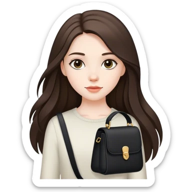  beautiful pale brunette girl with long hair with black shoulder bag sticker