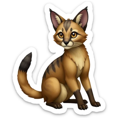 Colorful dark black gloomy spooky pointy foggy smoky points-marked glorious hyper-realistic exotic cute cool beautiful beautiful fantasy-caracal-civet-genet-sergal-vernid-Cacomistle-Trico-oncilla-animal-Fakémon-hybrid-fursona (full body) sticker