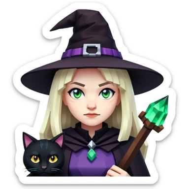 a witch with Black cat in the minecraft  sticker