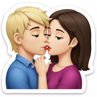 blonde boy and brunette girl kissing sticker