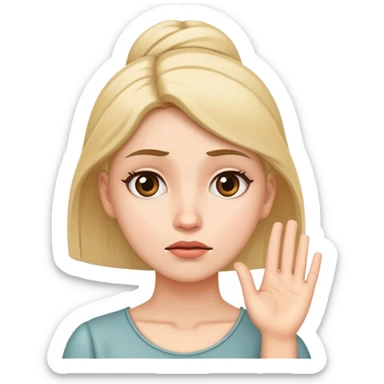 Woman with one hand near temple, tilted head and confused expression sticker