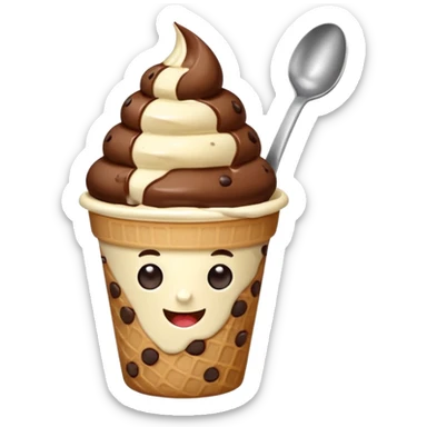 Chocolate chip Ice cream in a cup with spoon sticker