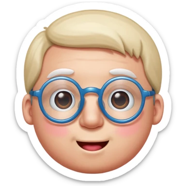 a guy who looks like kirby with a very round head, white skin and glasses sticker