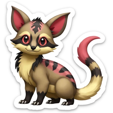 Rare warm-colored exotic cute epic aesthetic colorful Salandit-Eevee-Civet-species-Fakemon-hybrid-creature, with wild markings, full body sticker