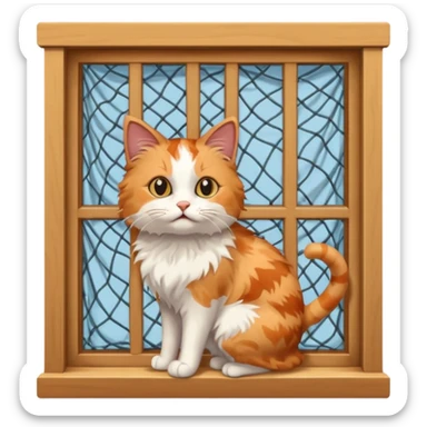 cat trying to go to a window with nets on the window sticker