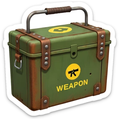 green military box with with an inscription weapon sticker