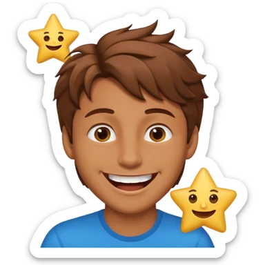 Color de piel moreno los ojos ke sean de estrella riéndose y pelo café hombre  el pelo asialado🤩 sticker