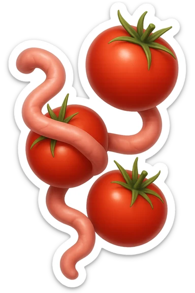 emoji stile iphone di pomodori che fluttuano in aria con colon attorcigliato intorno, iperrealistico 4k, isolato su sfondo bianco sticker