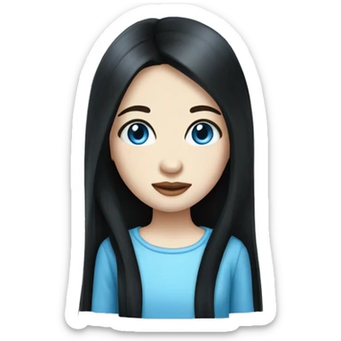 girl with square face, long black hair, blue eyes and pale skin  sticker