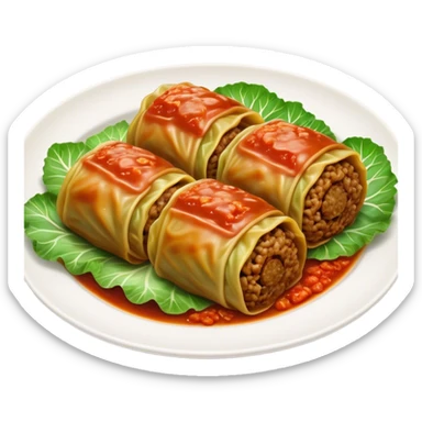 Cinematic Realistic Go≈ÇƒÖbki Dish Emoji, featuring cabbage rolls stuffed with rice and meat rendered with lifelike detail and inviting, homey lighting. sticker