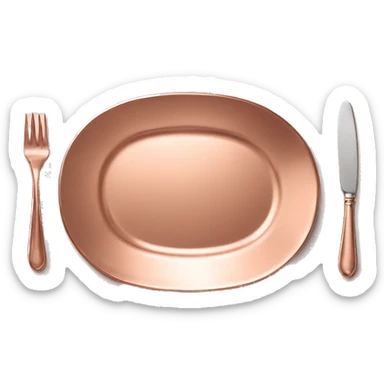 Realistic empty rose gold plate lying down flat on table. sticker