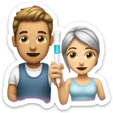 couple looking at pregnancy test sticker