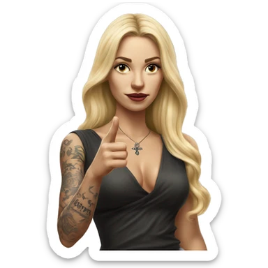 Blonde elegant women with LONG HAIR, her Body Covered with Tattoos, POINTING YOU FORWARD with her HAND with INDEX FINGER, Hyper Realistic sticker