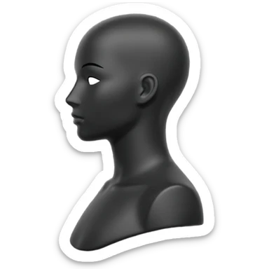 Minimalistic flat vector icon, iOS style, thin black contour on white background. Matte black mannequin in profile in 3D monochrome style. sticker