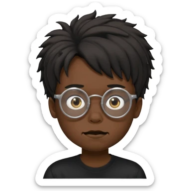  boy with freeform hair black t-shirt put a glasses black people put a creepy face sticker