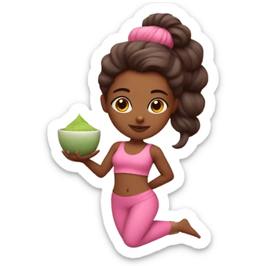 pink Pilates princess with brown skin and Indian features with a matcha in her hand with a pink outfit doing Pilates  sticker