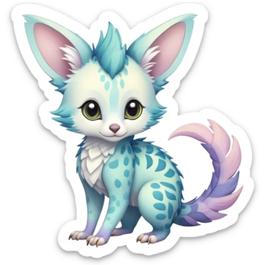Feral Rare Fantasy cute pastel tropical Vernid-Trico-species by LiLaiRa, random markings, tufted tail, tufted ears, full body sticker