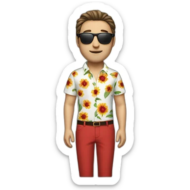 white man dark hairs, flower shirt, red pant, sun glasses sticker