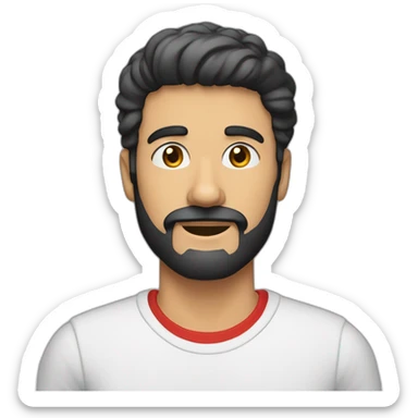 Homme avec barbe coûte et cheveux noir très cours avec un t-shirt rouge  sticker