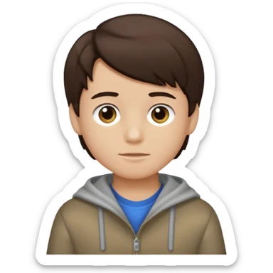 Dark brown hair, light bronw skined and is a boy sticker