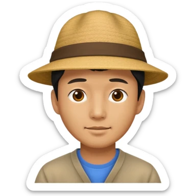 Asian man with hat sticker