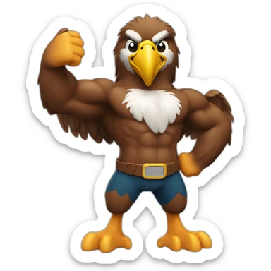 eagle with thumbs up and big smile and muscle pose showing the bicepts sticker