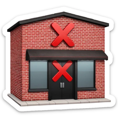 restaurant building with red X mark, failed inspection sticker