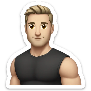 Pale skinned Fit Man With the biceps and dark brown hair in black shirt, gray sports shorts and white Sneakers Scales of the back of the head sticker