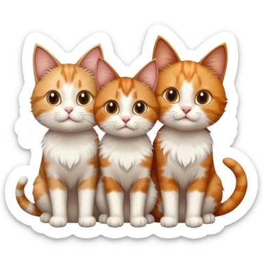 3 cats different colours including brown tabby and white, light patchy calico, and ginger and white sticker