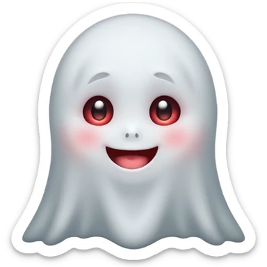 little cute ghost is smiling with blushed face, only face cute animie eyes sticker