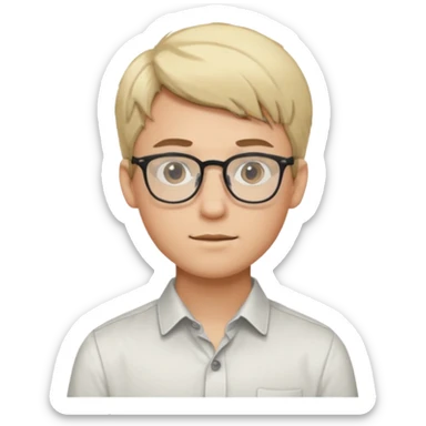 A young man using glasses with a blond dark hair and white skin color sticker