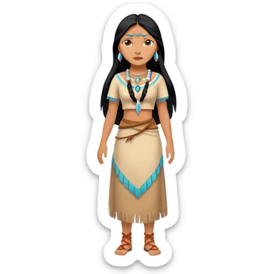 full body Pocahontas with Native American dress, long black hair, minimal style sticker