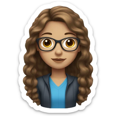 girl with blue eyes, glasses and medium brown hair sticker