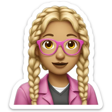 girl nerd wearing pink glasses with blond and braids hair sticker