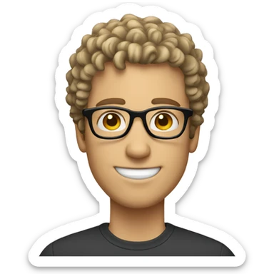 caucasian guy with short curly hair and black glasses sticker