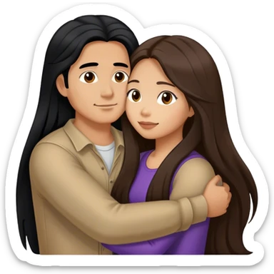 Guy with long black hair hugging brown hair Filipina sticker