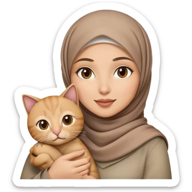Pretty woman with hijab holding soft brown cat emoji  sticker