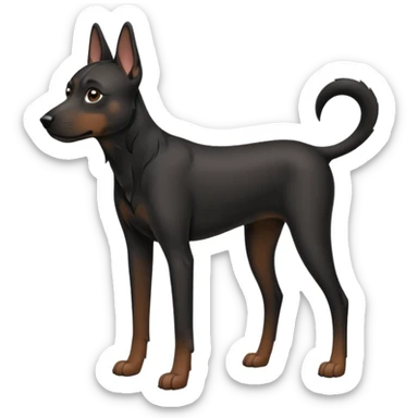 Full black dog like full body dog emoji, Drooping ears, short muzzle, medium coat, stocky build, slender long legs sticker