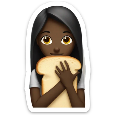 Black gir with a bierd and holding a white bread sticker