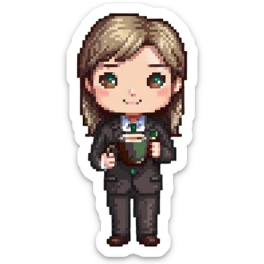 chibi office manager with coffee mug sticker