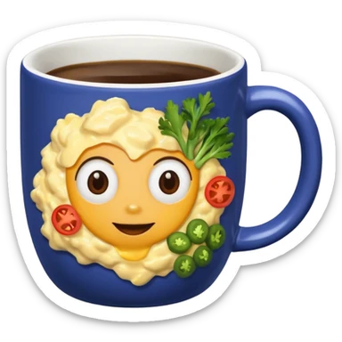 eggs with veggies and one coffee in cute mug on the side sticker