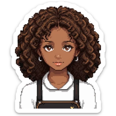 girl with curly brown hair, dark brown eyes, and brown skin sticker