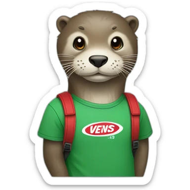 Otter with green tshirt and red&white Vans sticker