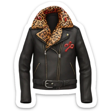 leather jacket with red leopard print  sticker